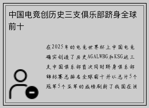 中国电竞创历史三支俱乐部跻身全球前十